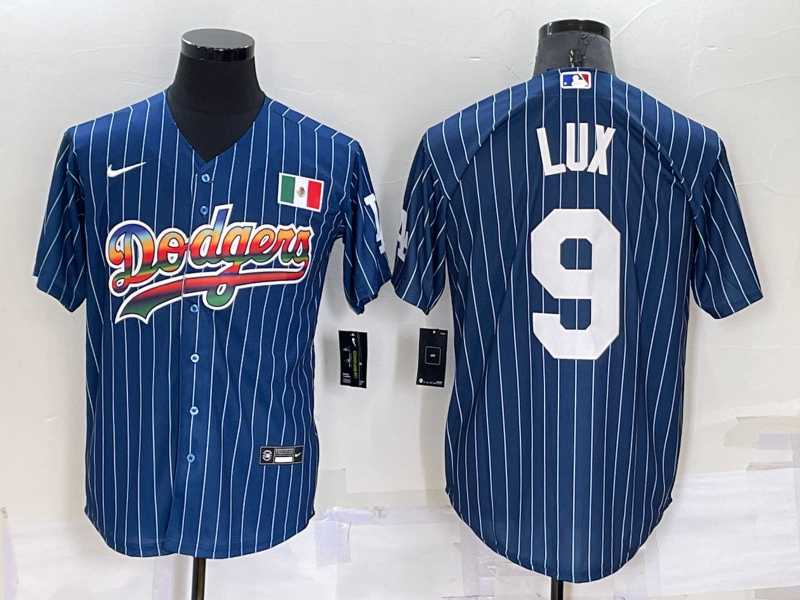 Los Angeles Dodgers #9 Gavin Lux Rainbow Blue Red Pinstripe Mexico Cool Base Nike Jersey,We sell and wholesale Los Angeles Dodgers #9 Gavin Lux Rainbow Blue Red Pinstripe Mexico Cool Base Nike Jersey on line form chian!
